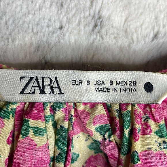 Zara Voluminous Pink and Green Floral Puff Sleeve Dress Size S - Picture 13 of 16